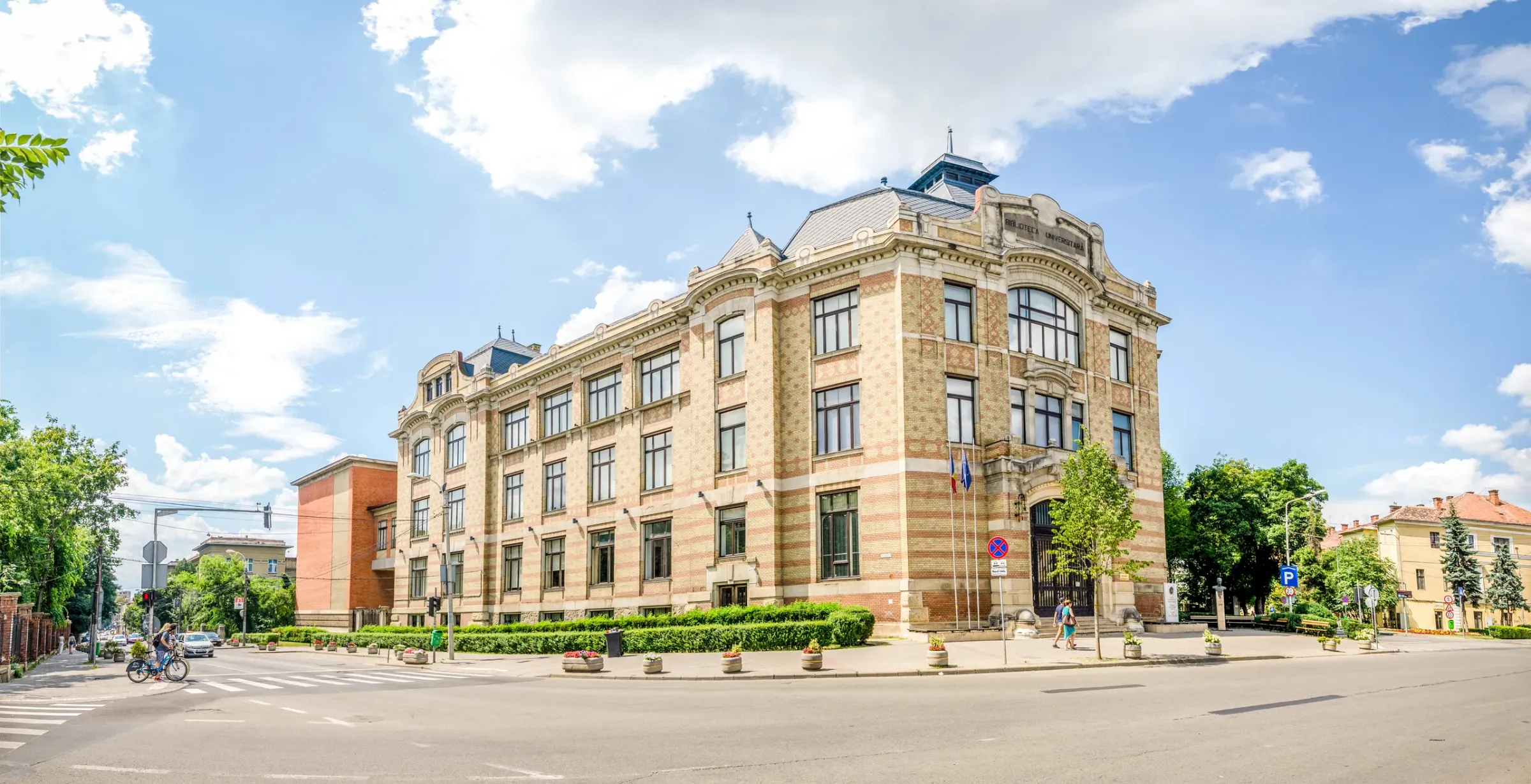 The Central University Library in Cluj-Napoca, seen from the corner of Clinicilor street